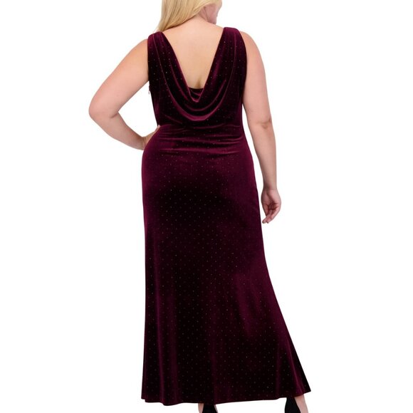 Eliza J Plus Rhinestone Embellished Velvet Cowlneck Gown – Wine – NWT Size 16W - Picture 5 of 5